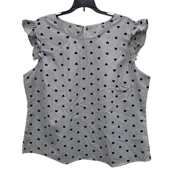 Shein Curve Woman's Gray White Stripe Black Heart Retro‎ Flutter Top Plus 2XL - Picture 1 of 7